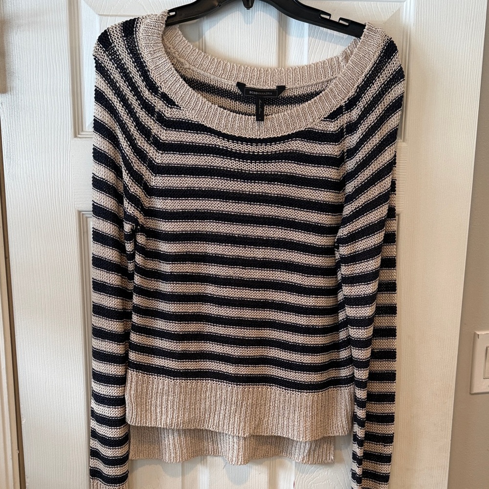 BCBGMaxAzria Navy and Cream Striped Sweater